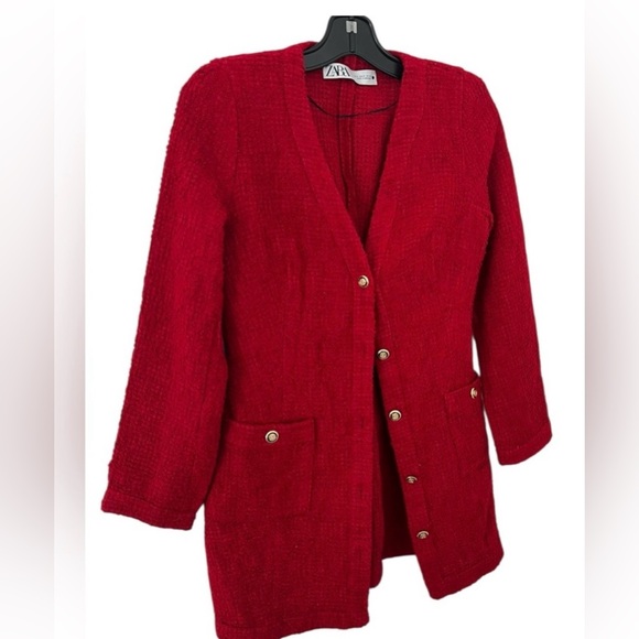 ZARA Textured Weave Blazer Dress Burgundy Red Gold Size S - Picture 9 of 16